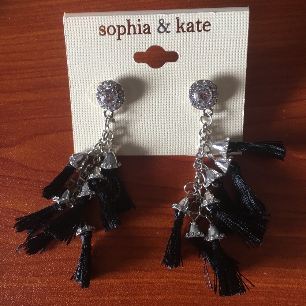 SOPHIA & KATE Pave TIERED TASSEL EARRINGS Black